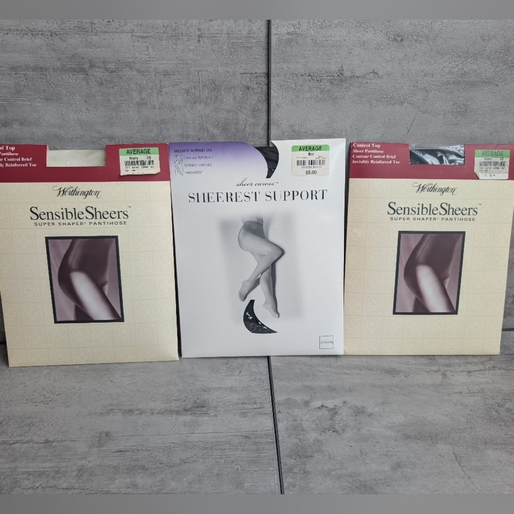 Vintage Worthington Sensible Sheers Super Shaper Sheer Caress Navy Pantihose Lot
